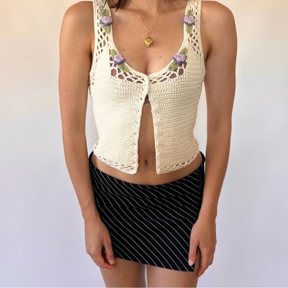 Newport News Tops - Vintage 90s Crochet Purple Florette crop top tank  Tank  Newport News